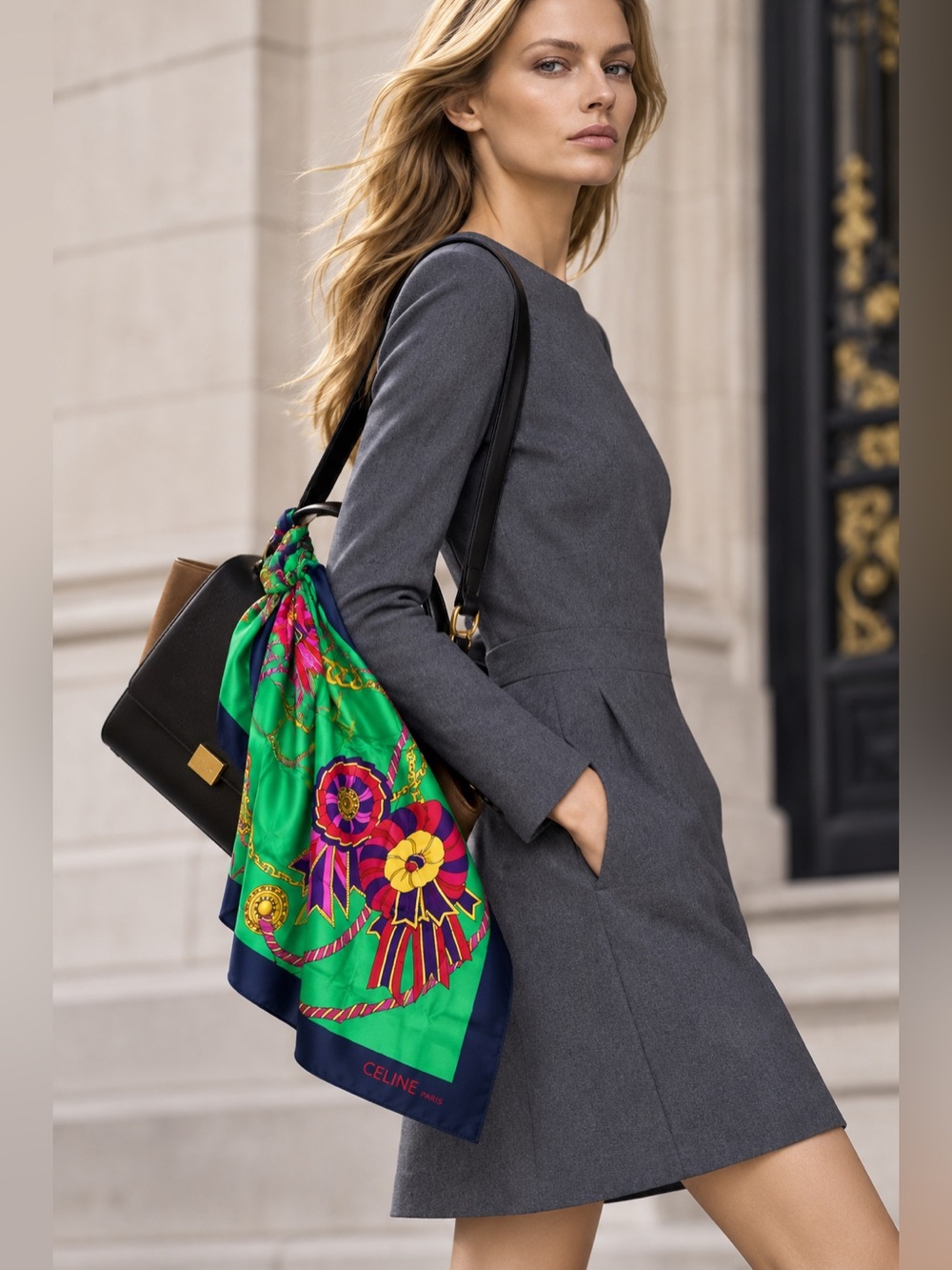 Celine Scarf Loop & Rosette Pattern 34.5x34.5in Silk Scarf